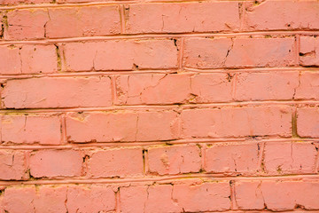 old red brick wall, masonry close-up texture, brick painted orange