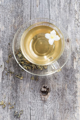 green tea with jasmin, vertical top view
