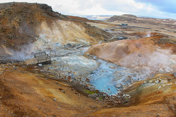 bubbling sulphuric geysers in Iceland. Powerful geothermal