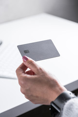 Finance. Woman is processing an online payment or shopping