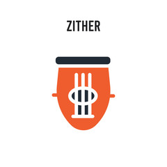Zither vector icon on white background. Red and black colored Zither icon. Simple element illustration sign symbol EPS