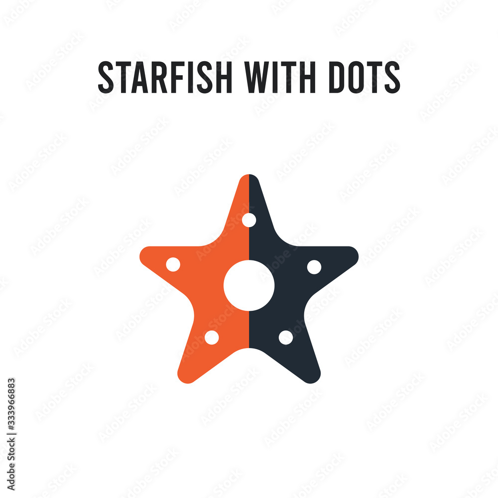 Poster starfish with dots vector icon on white background. red and black colored starfish with dots icon. s