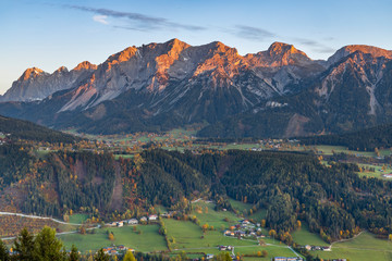 autumn view of Dachstein massif in Austria