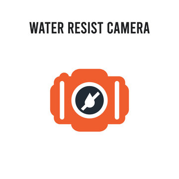 Water Resist Camera vector icon on white background. Red and black colored Water Resist Camera icon. Simple element illustration sign symbol EPS