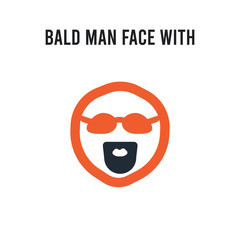 Obraz premium Bald man face with beard and sunglasses vector icon on white background. Red and black colored Bald man face with beard and sunglasses icon. Simple element illustration sign symbol EPS