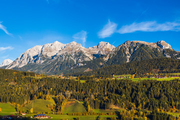 autumn view of Dachstein massif in Austria