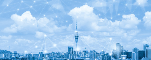 Modern creative telecommunication and internet network connect in smart city. Concept of 5G...
