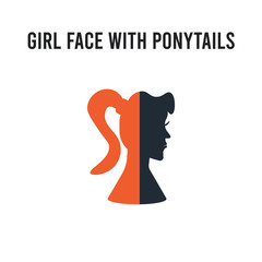 Girl face with ponytails vector icon on white background. Red and black colored Girl face with ponytails icon. Simple element illustration sign symbol EPS