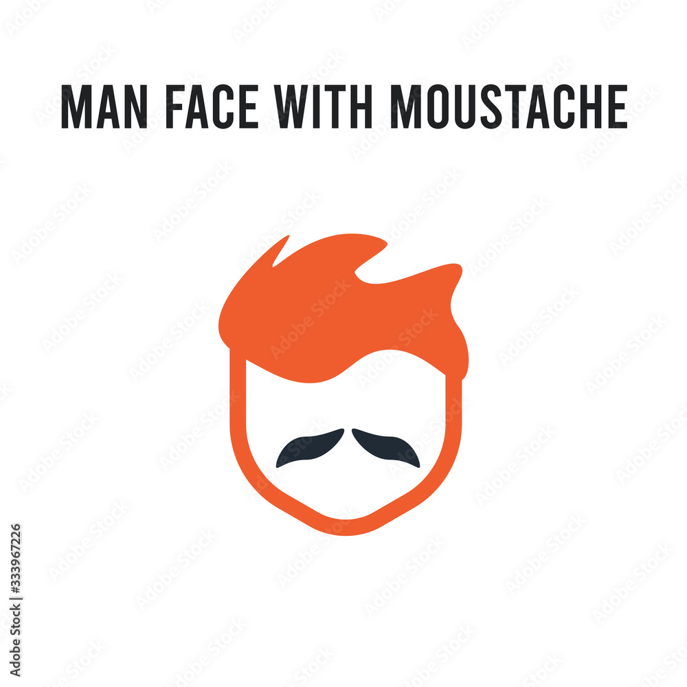 Poster man face with moustache vector icon on white background. red and black colored man face with moustac