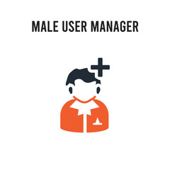 Male User Manager face vector icon on white background. Red and black colored Male User Manager face icon. Simple element illustration sign symbol EPS