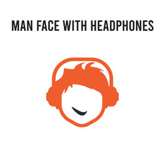 Man face with headphones vector icon on white background. Red and black colored Man face with headphones icon. Simple element illustration sign symbol EPS
