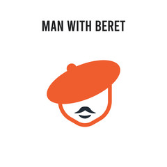 Man with beret vector icon on white background. Red and black colored Man with beret icon. Simple element illustration sign symbol EPS