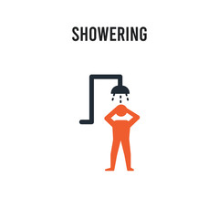 Showering vector icon on white background. Red and black colored Showering icon. Simple element illustration sign symbol EPS