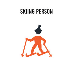 Skiing person vector icon on white background. Red and black colored Skiing person icon. Simple element illustration sign symbol EPS
