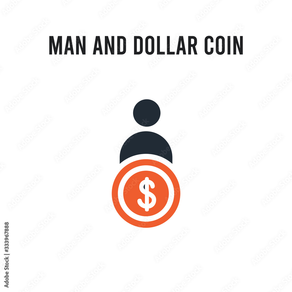 Poster man and dollar coin vector icon on white background. red and black colored man and dollar coin icon.