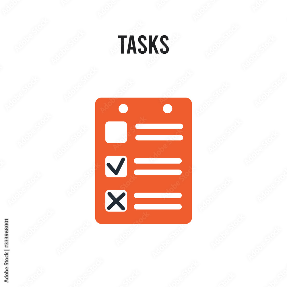 Aufkleber tasks vector icon on white background. red and black colored tasks icon. simple element illustration
