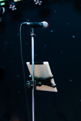 microphone on a special stand with an attached tablet. equipment