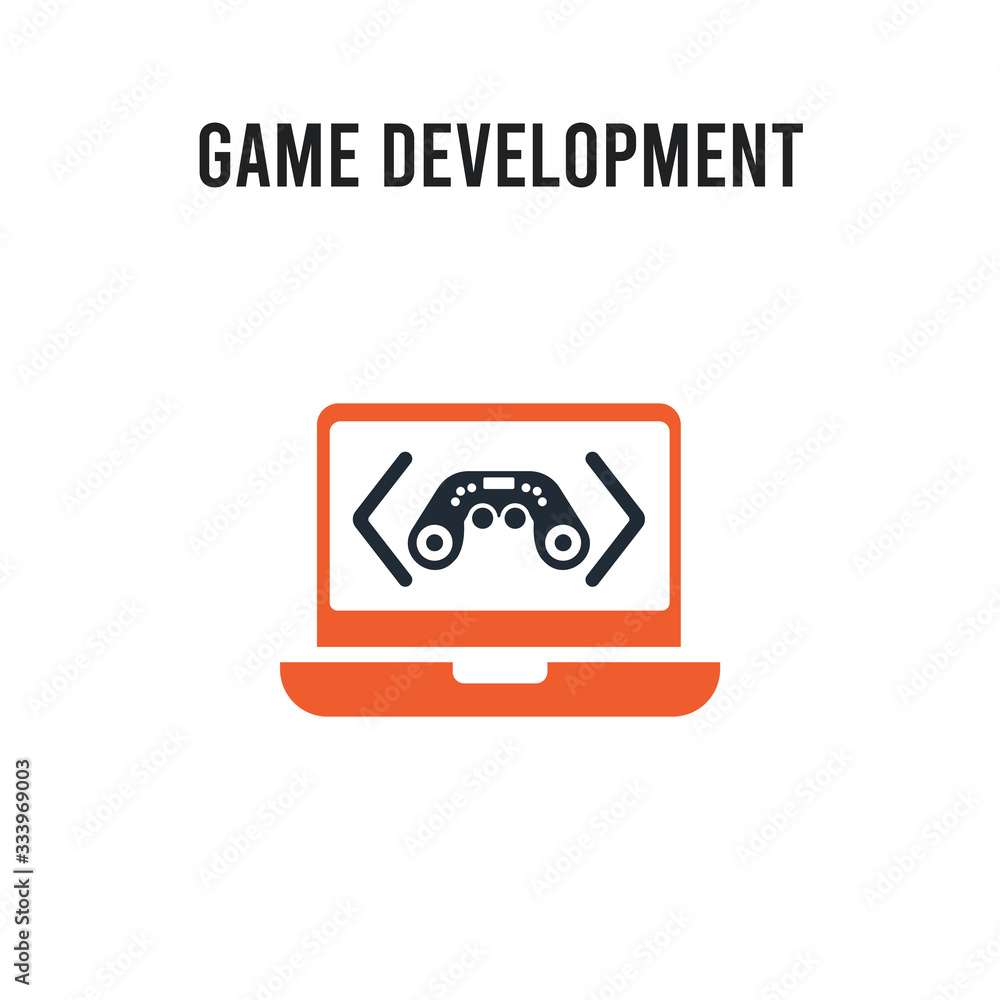 Poster game development vector icon on white background. red and black colored game development icon. simpl