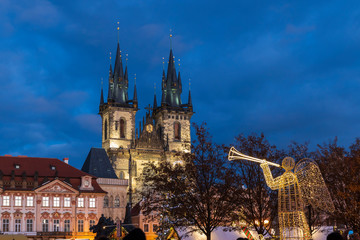 Old town square in Prague at Christmass time, Czech Republic