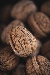 Close-up of walnuts with their shells