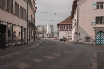 Empty streets. Quarantine. Closed stores. Missing tourists. Collapsed economy? Another crisis? Dream or reality? Taken in Lucerne/Switzerland, March 27. 2020