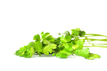 Green bunch of  parsley isolated on white background, studio photo
