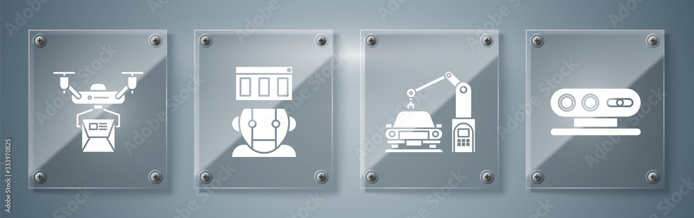 Poster set 3d scanning system, industrial machine robotic robot arm hand, robot and drone delivery concept.