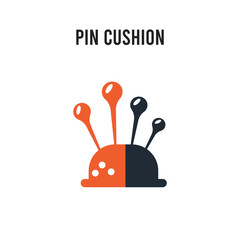 Pin cushion vector icon on white background. Red and black colored Pin cushion icon. Simple element illustration sign symbol EPS