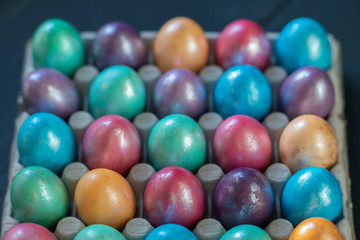 Fototapeta na wymiar Easter background with hand painted purple, blue, green, orange