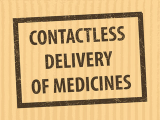Stamp grunge rubber Contactless delivery of medicines.  Contactless delivery of medicines  stamp on  cardboard background your web site design, app, UI.  Stock vector.  EPS10.