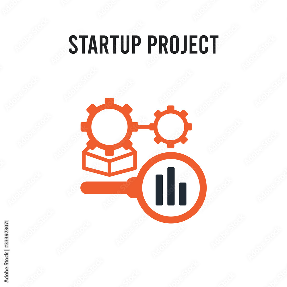 Poster startup project search vector icon on white background. red and black colored startup project search