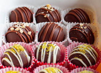 Chocolate ball candies in paper cups