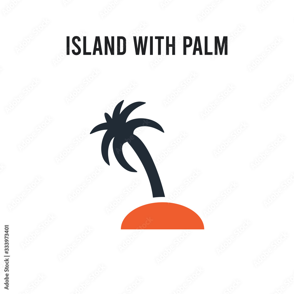 Poster island with palm trees vector icon on white background. red and black colored island with palm trees