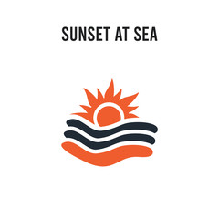 Sunset at sea vector icon on white background. Red and black colored Sunset at sea icon. Simple element illustration sign symbol EPS
