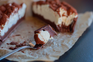 Pieces of round coffee-chololate tart
