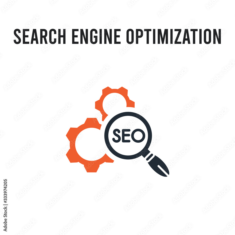Poster search engine optimization vector icon on white background. red and black colored search engine opti