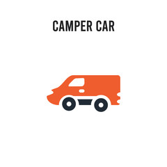 camper car vector icon on white background. Red and black colored camper car icon. Simple element illustration sign symbol EPS