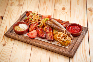 meat appetizer on the wooden tray
