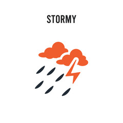 Stormy vector icon on white background. Red and black colored Stormy icon. Simple element illustration sign symbol EPS