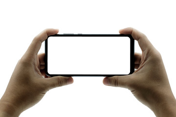 Smartphone similar to iphone xs max with blank white screen for Infographic Global Business...