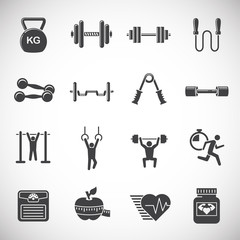Crossfit related icons set on background for graphic and web design. Creative illustration concept symbol for web or mobile app