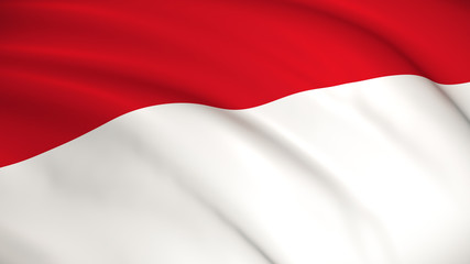 The national flag of Indonesia (Indonesian flag) - waving background illustration. Highly detailed realistic 3D rendering
