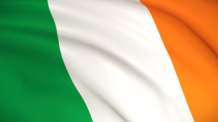 The national flag of Ireland (Irish flag) - waving background illustration. Highly detailed realistic 3D rendering