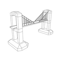 Bridge connection structure. Wireframe low poly mesh vector illustration.