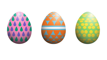 beautiful three easter eggs decorative pastel color. isolated on white background
