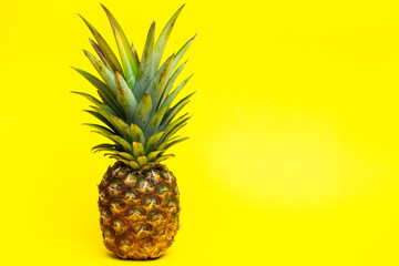 Fresh ripe pineapple on a yellow background.
