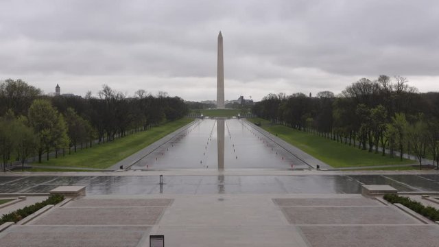 Reflecting pool Washington Monument empty of tourists during coronivirus outbreak
