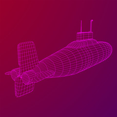 Military atomic submarine underwater boat. Wireframe low poly mesh vector illustration © newb1