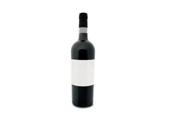 mockup of a bottle of red wine with the white label and white background