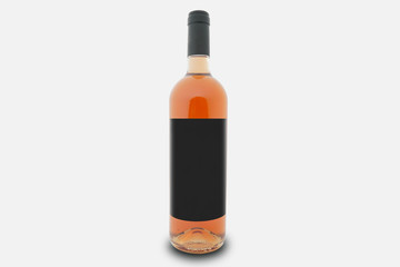 mockup of a bottle of rose wine with black label and white background
